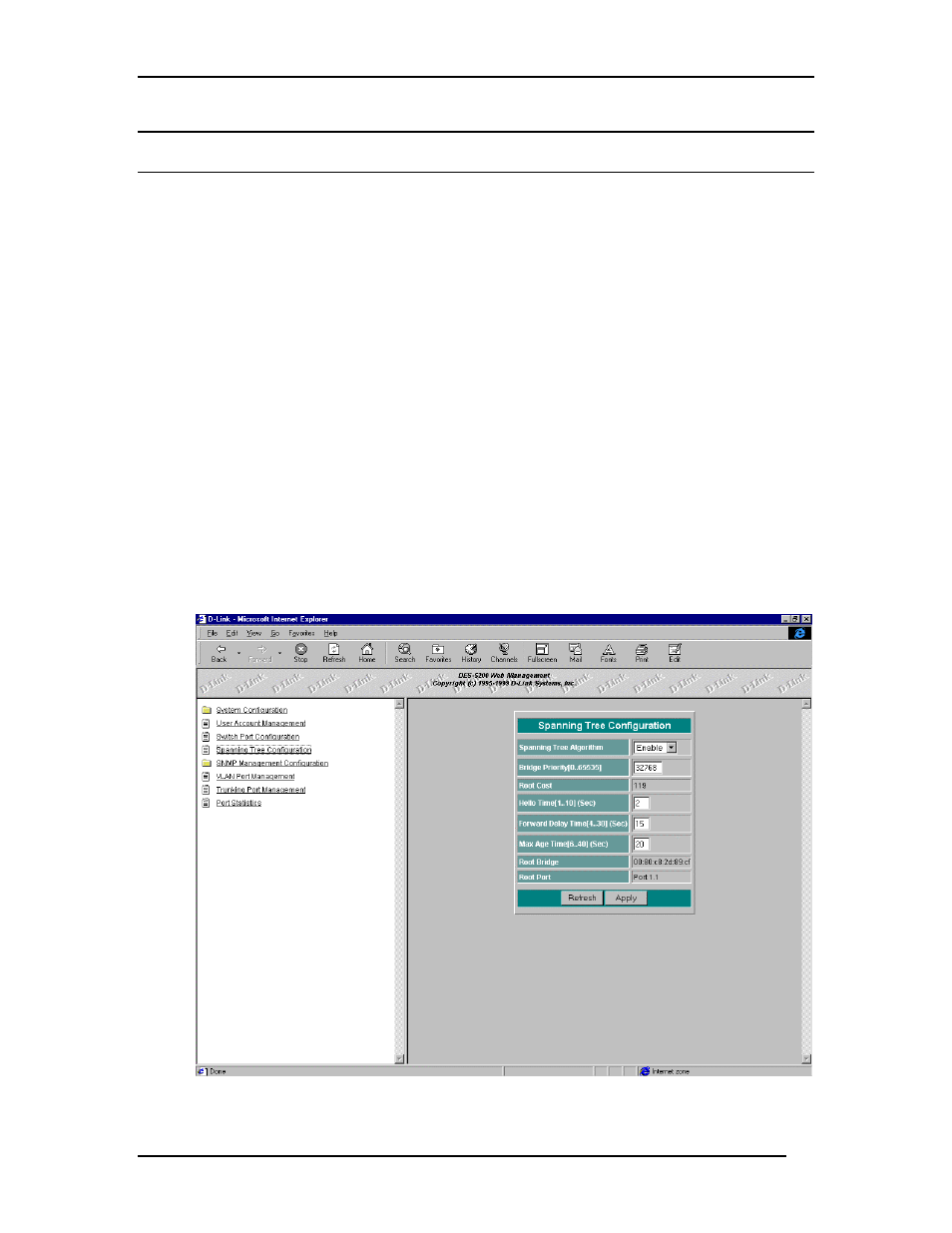 Spanning tree configuration | D-Link DES-5200 User Manual | Page 116 / 144