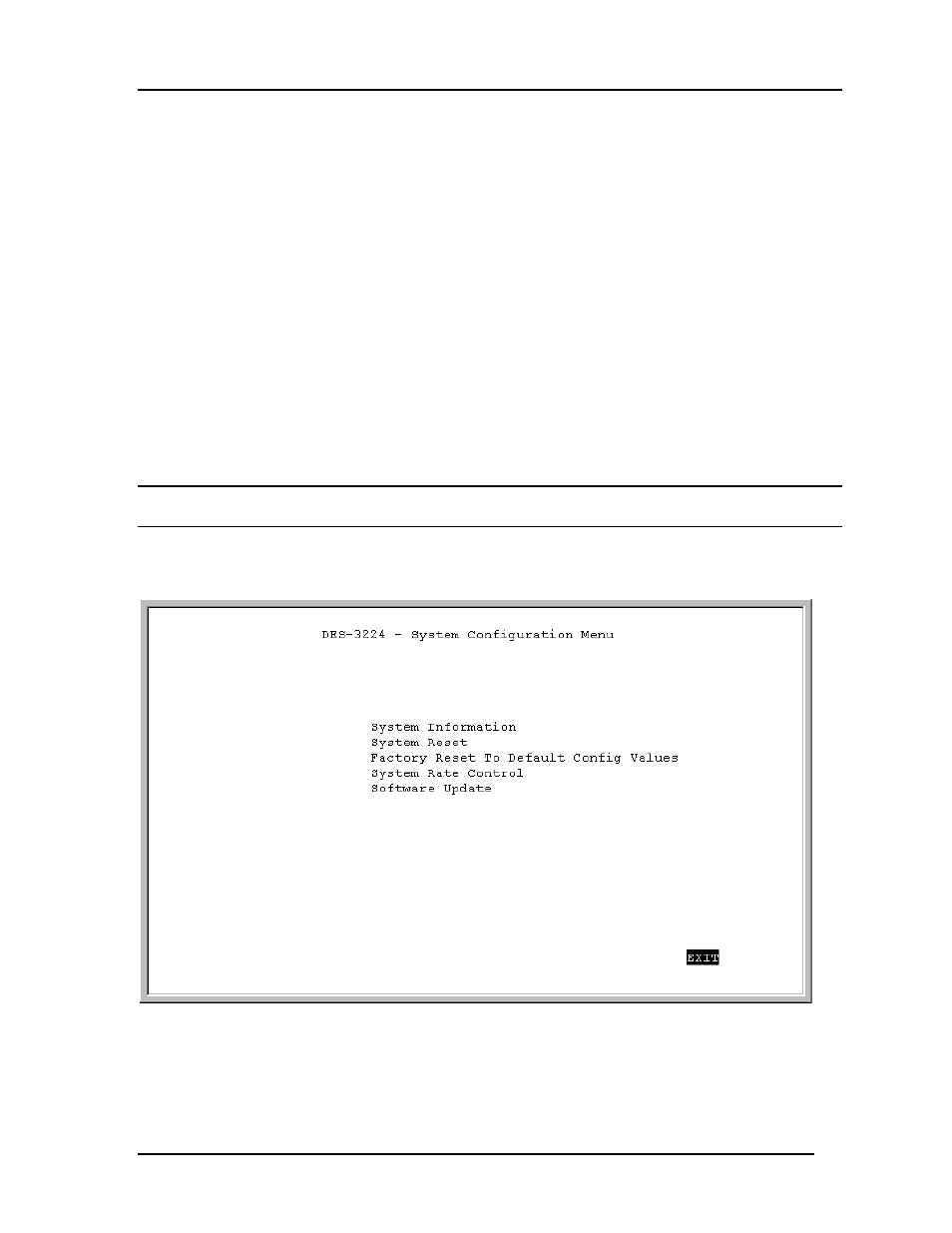 System configuration menu, Snmp management configuration, Vlan port management | Trunking port management | D-Link DES-3224 User Manual | Page 31 / 75