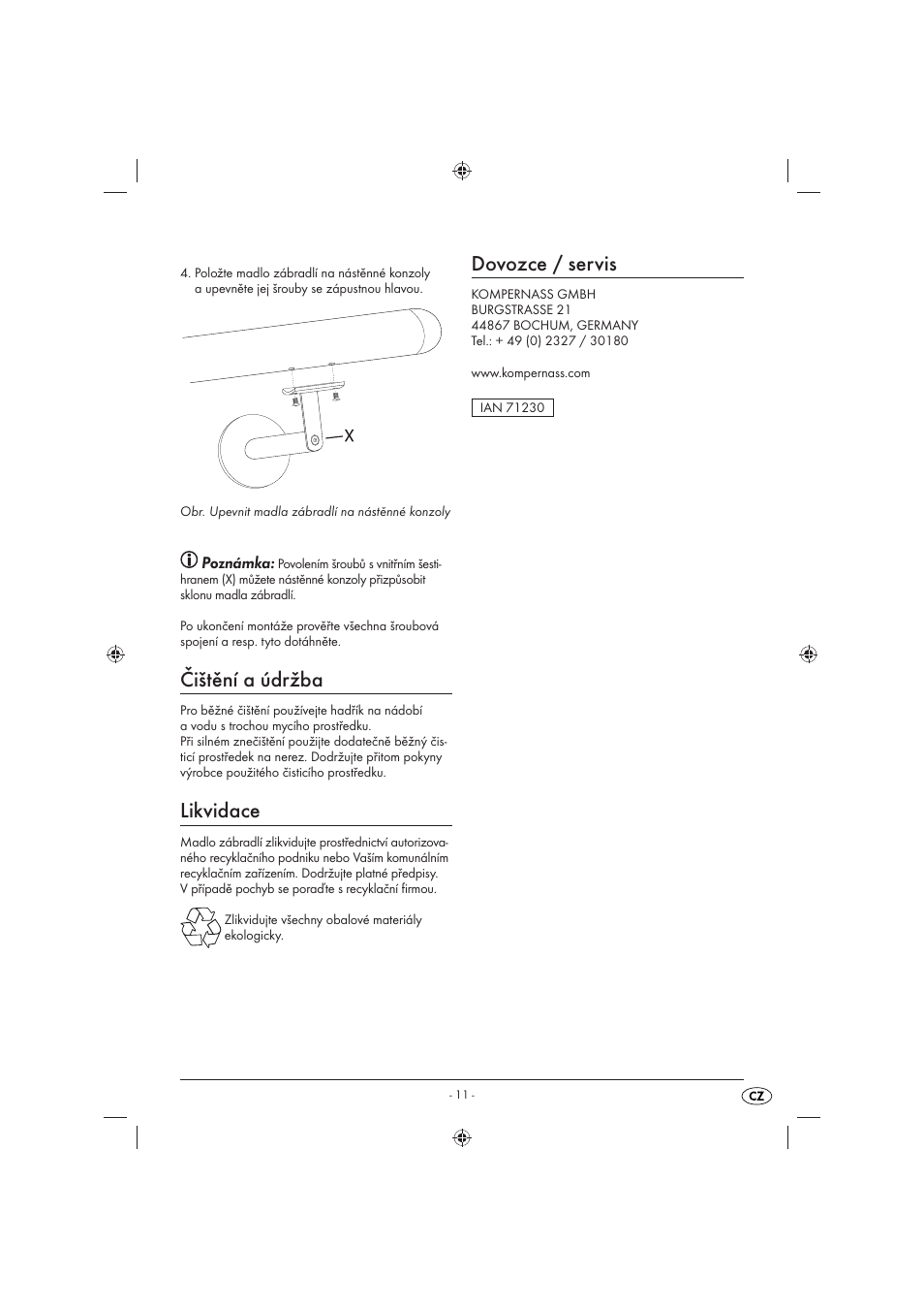 Čištění a údržba, Likvidace, Dovozce / servis | Poznámka | Livarno LHE 150 A1 User Manual | Page 12 / 16