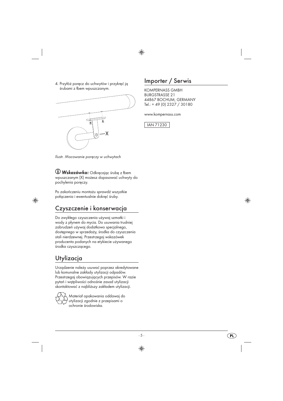 Czyszczenie i konserwacja, Utylizacja, Importer / serwis | Wskazówka | Livarno LHE 150 A1 User Manual | Page 6 / 16