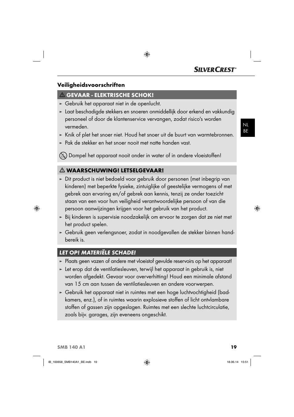 Gebruik het apparaat niet in de openlucht | Silvercrest SMB 140 A1 User Manual | Page 22 / 36