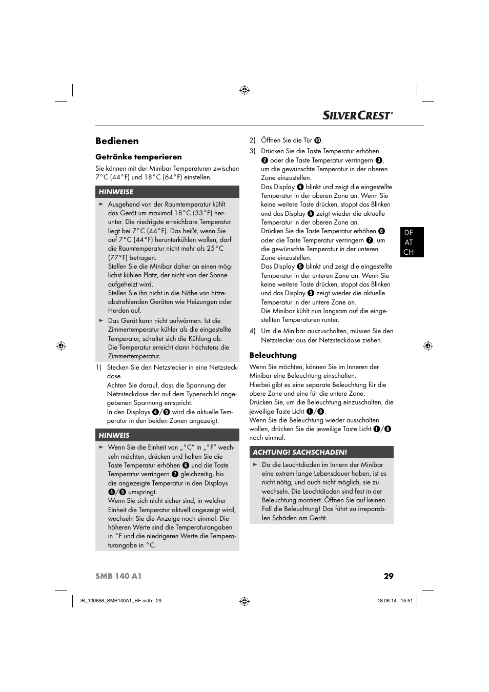 Bedienen | Silvercrest SMB 140 A1 User Manual | Page 32 / 36