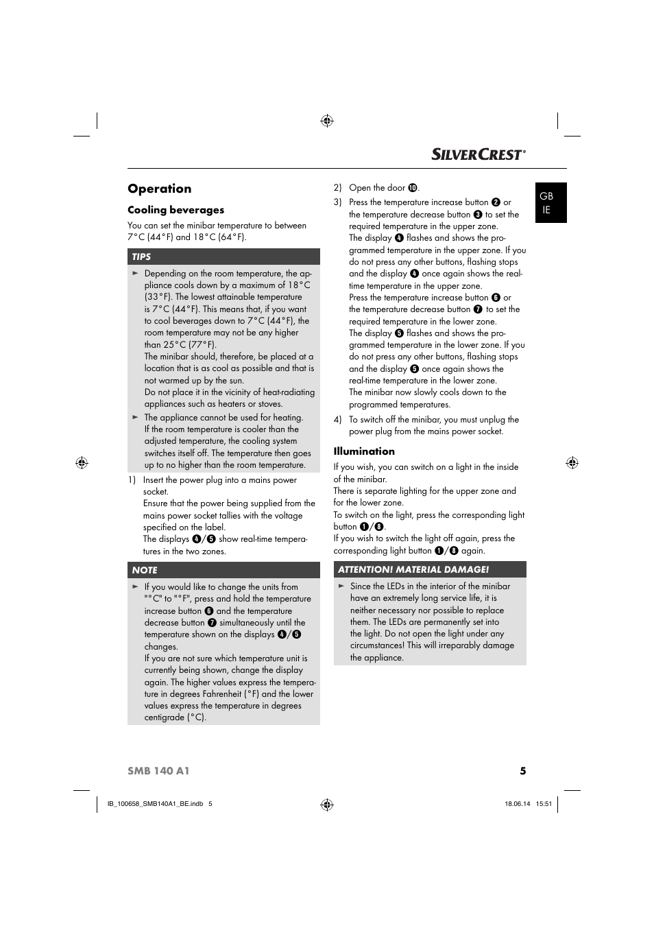 Operation | Silvercrest SMB 140 A1 User Manual | Page 8 / 36