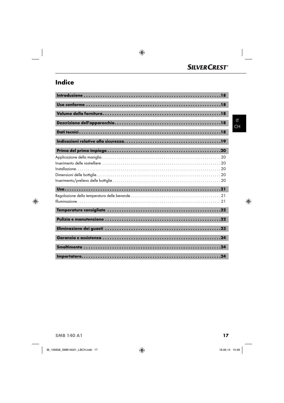 Indice | Silvercrest SMB 140 A1 User Manual | Page 20 / 36