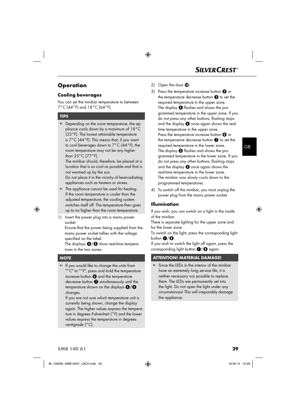 Operation | Silvercrest SMB 140 A1 User Manual | Page 32 / 36