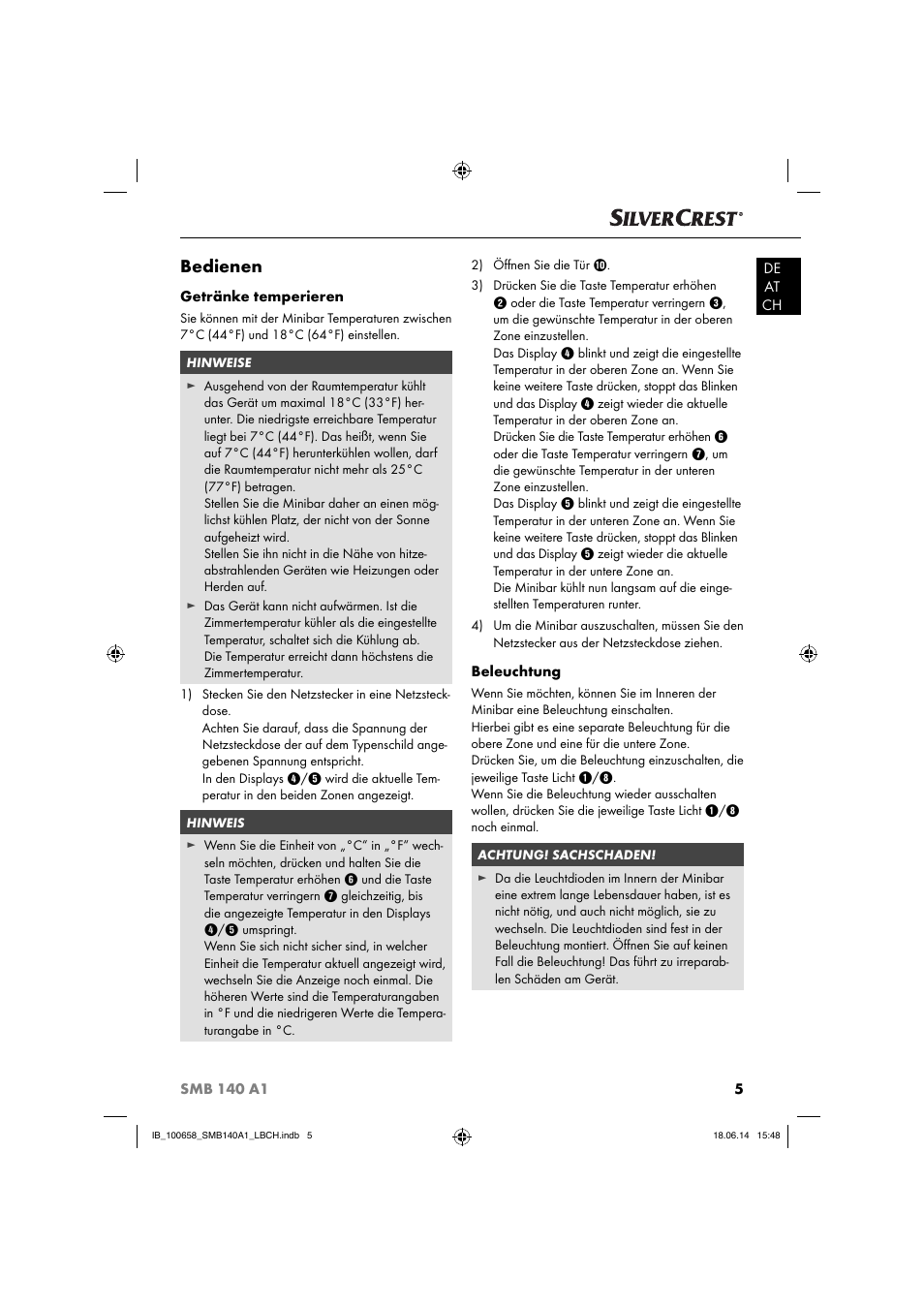 Bedienen | Silvercrest SMB 140 A1 User Manual | Page 8 / 36