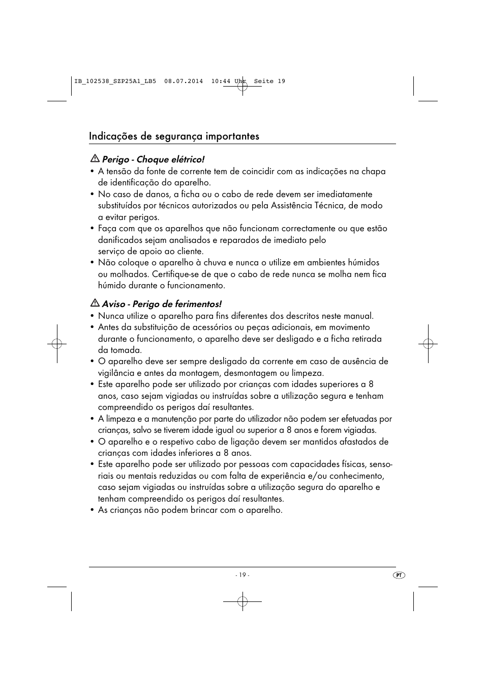 Indicações de segurança importantes | Silvercrest SZP 25 A1 User Manual | Page 22 / 43