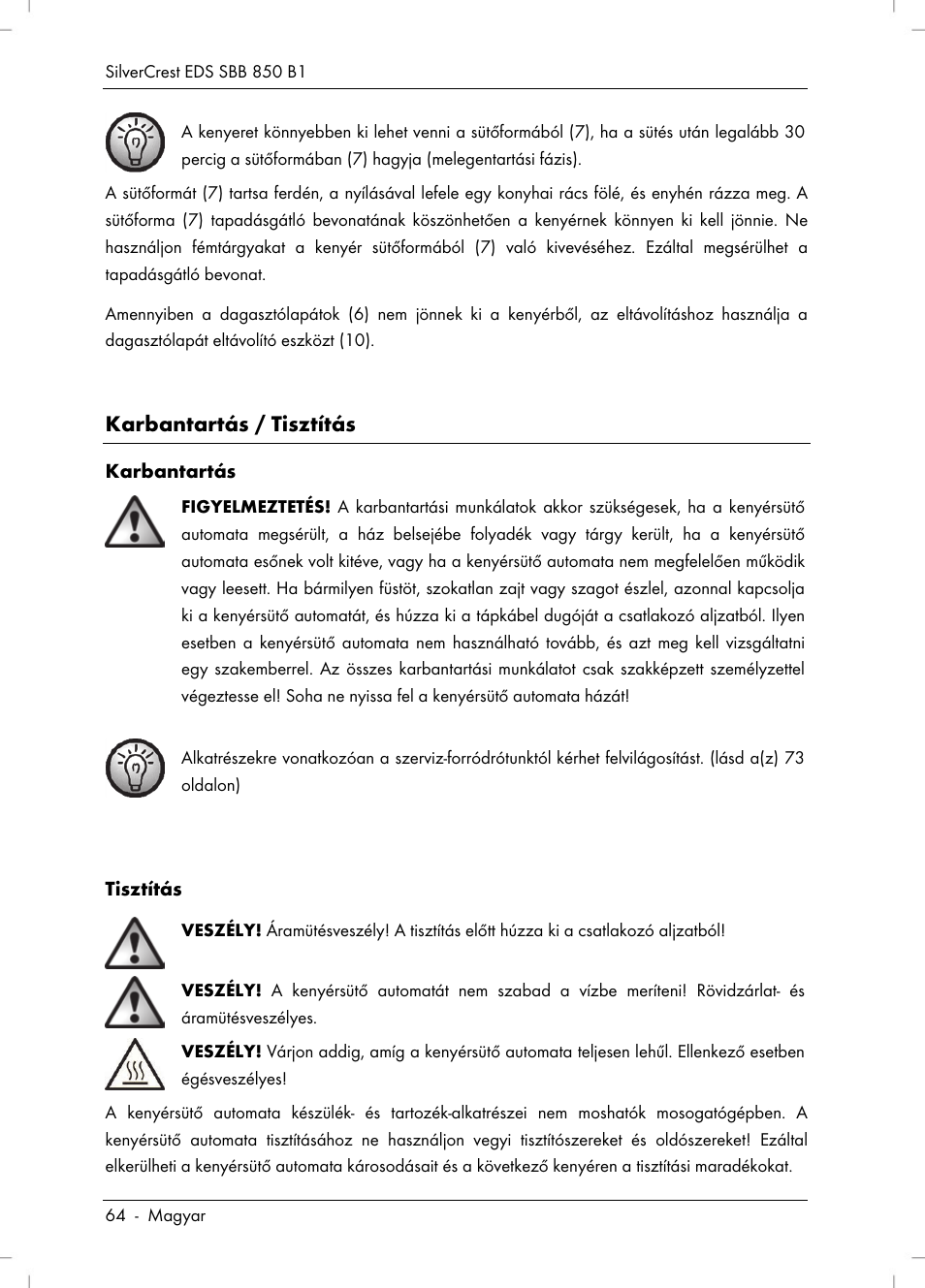 Karbantartás / tisztítás | Silvercrest SBB 850 B1 User Manual | Page 66 / 172