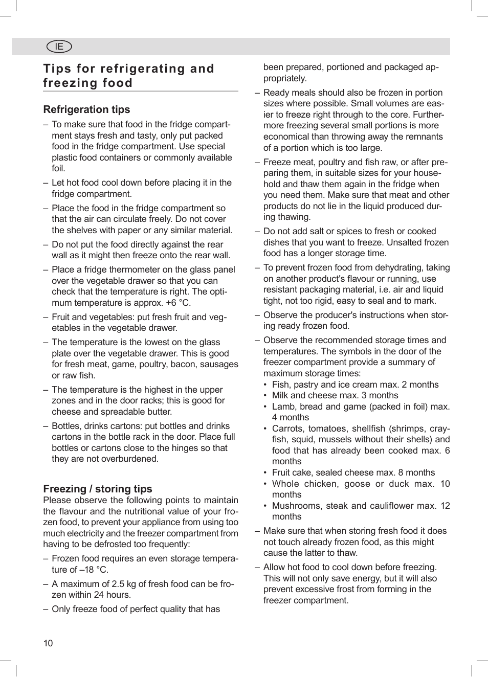 Tips for refrigerating and freezing food | Silvercrest DTL + 1026 User Manual | Page 10 / 18