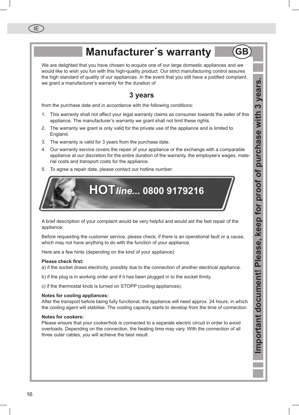 Manufacturer´s warranty, 3 years | Silvercrest DTL + 1026 User Manual | Page 16 / 18