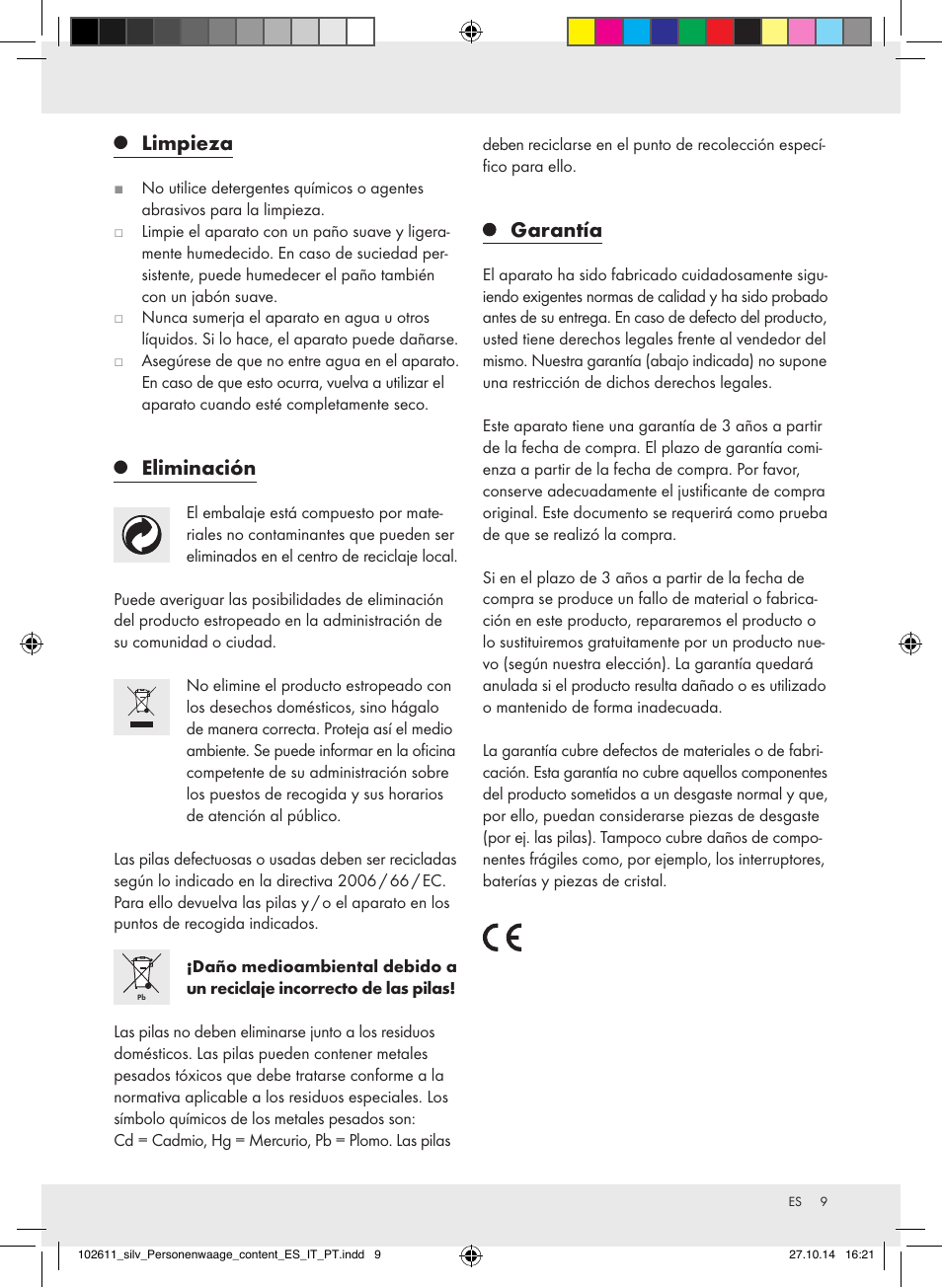 Limpieza, Eliminación, Garantía | Silvercrest 102611-14-01/102611-14-02 User Manual | Page 9 / 30