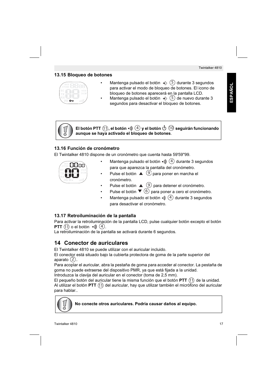 14 conector de auriculares | Silvercrest TWINTALKER 4810 User Manual | Page 17 / 96