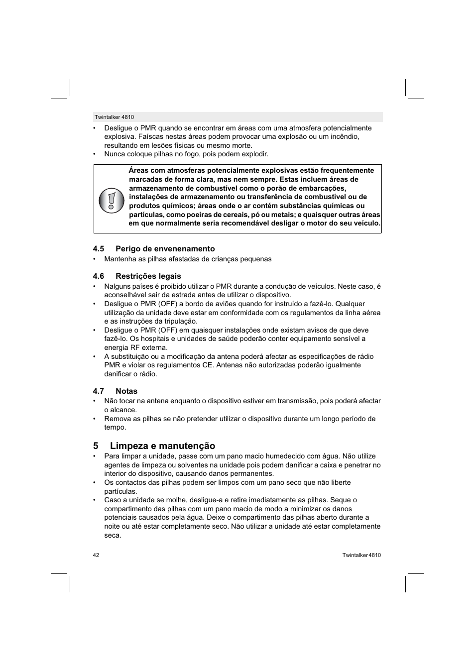 5limpeza e manutenção | Silvercrest TWINTALKER 4810 User Manual | Page 42 / 96