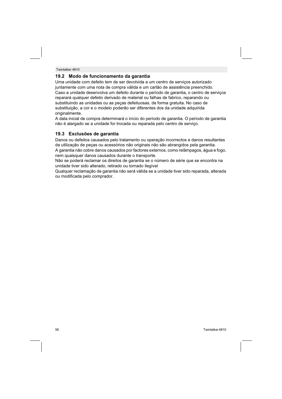 2 modo de funcionamento da garantia, 3 exclusões de garantia | Silvercrest TWINTALKER 4810 User Manual | Page 56 / 96