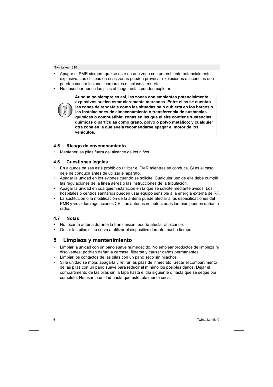 5limpieza y mantenimiento | Silvercrest TWINTALKER 4810 User Manual | Page 6 / 96