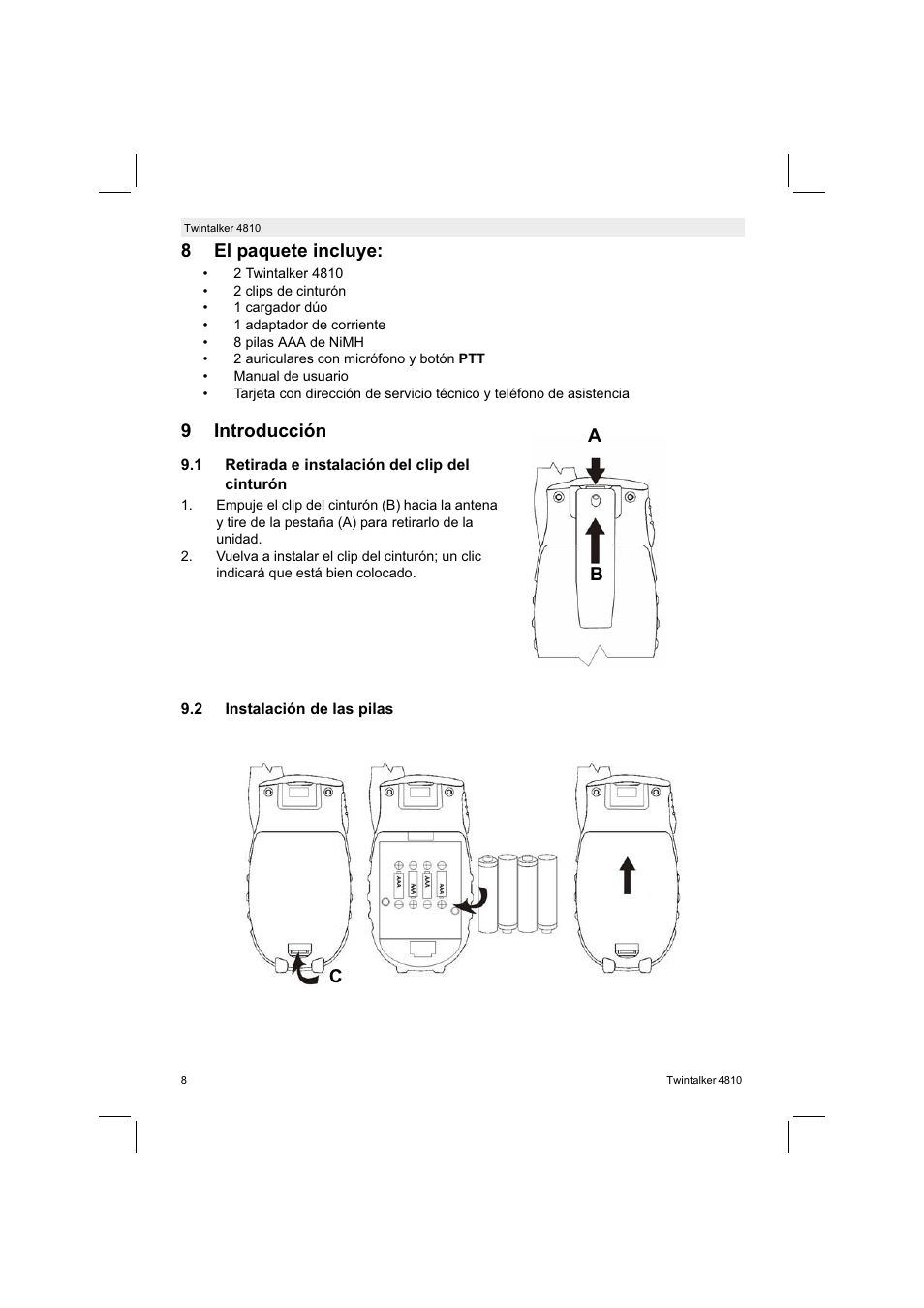 8el paquete incluye, 9introducción, Ab c | Silvercrest TWINTALKER 4810 User Manual | Page 8 / 96