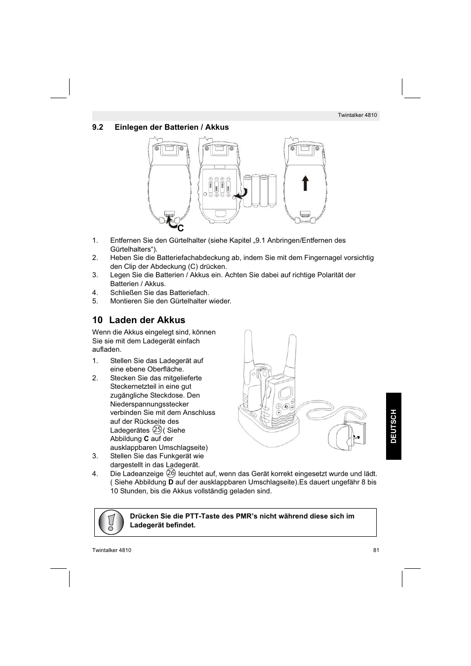 10 laden der akkus | Silvercrest TWINTALKER 4810 User Manual | Page 81 / 96