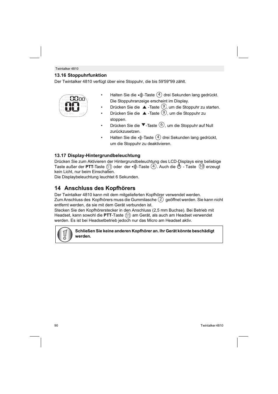 14 anschluss des kopfhörers | Silvercrest TWINTALKER 4810 User Manual | Page 90 / 96