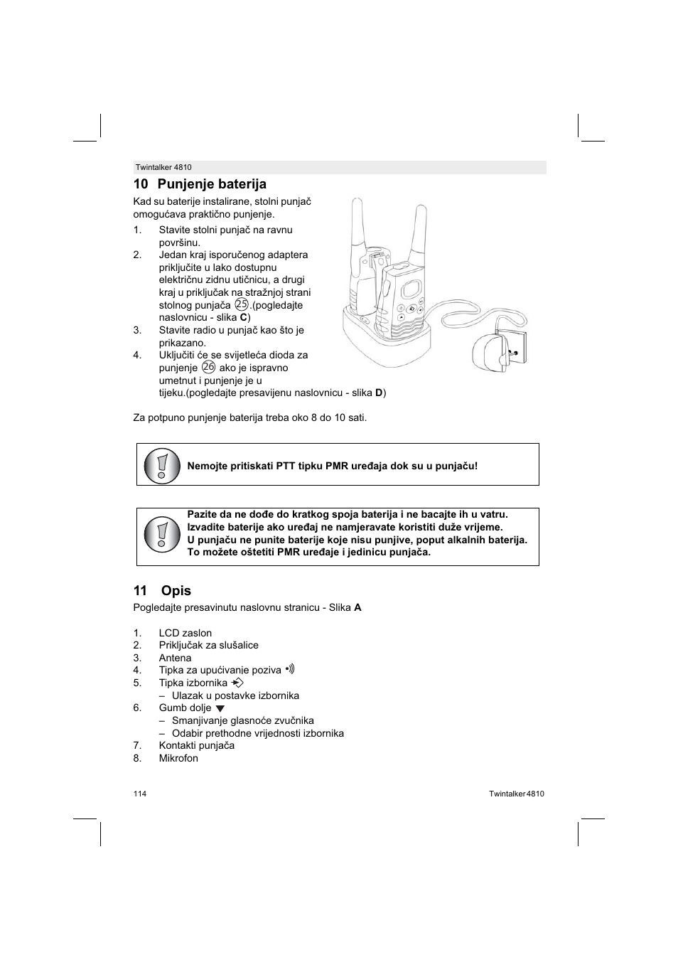 10 punjenje baterija, 11 opis | Silvercrest TWINTALKER 4810 User Manual | Page 114 / 148