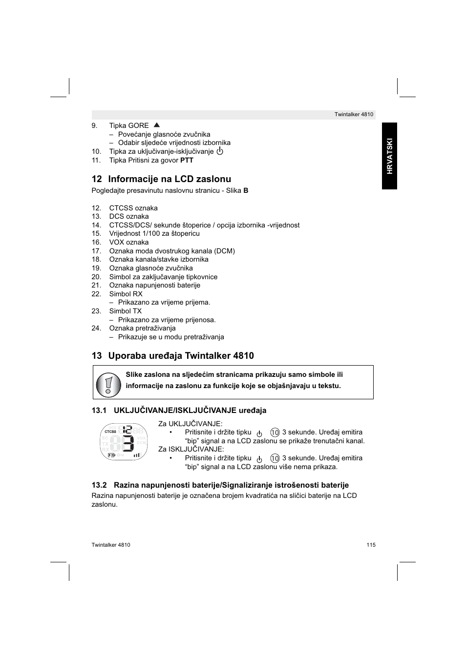 12 informacije na lcd zaslonu | Silvercrest TWINTALKER 4810 User Manual | Page 115 / 148