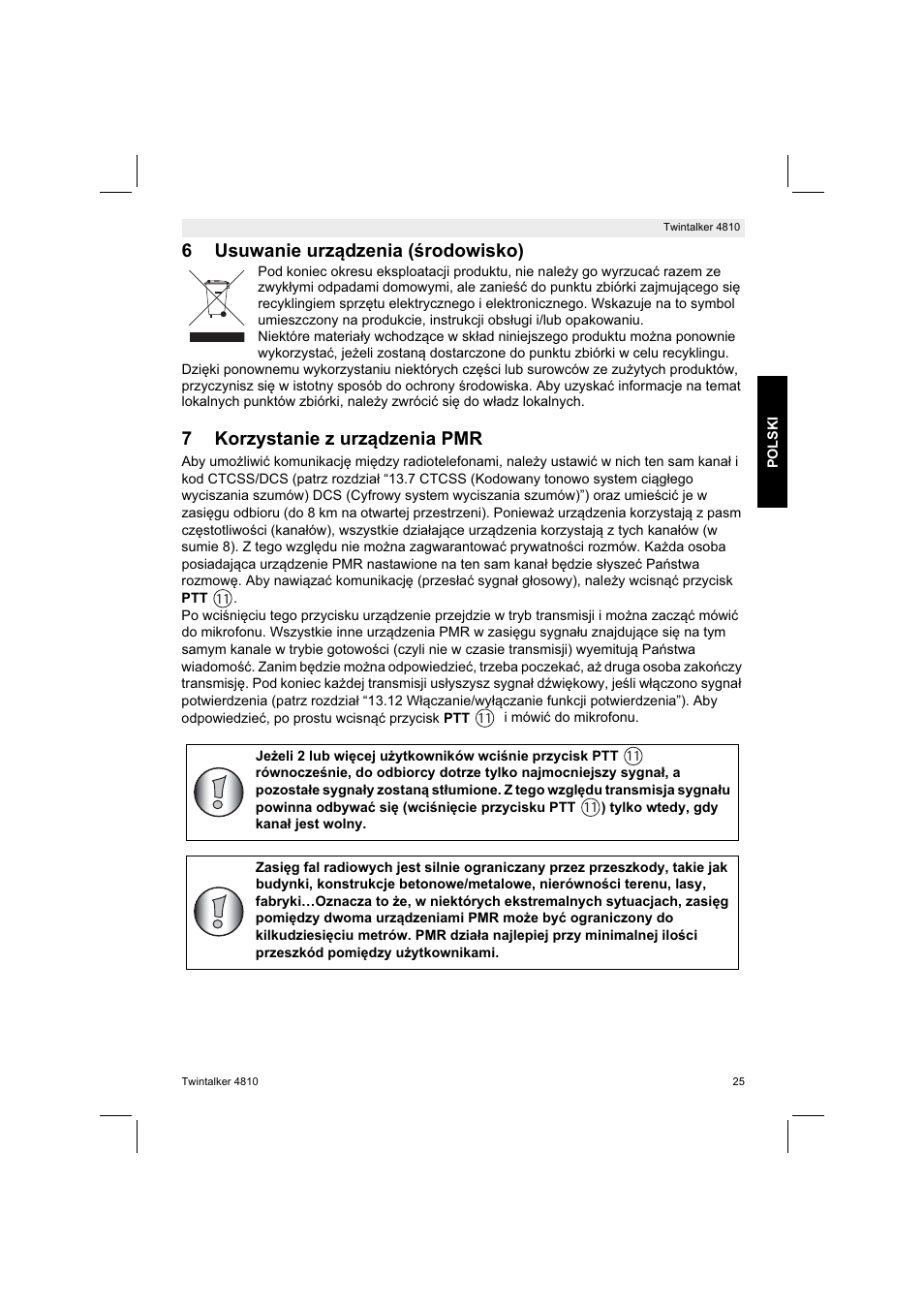 6usuwanie urzdzenia (rodowisko), 7korzystanie z urzdzenia pmr | Silvercrest TWINTALKER 4810 User Manual | Page 25 / 148