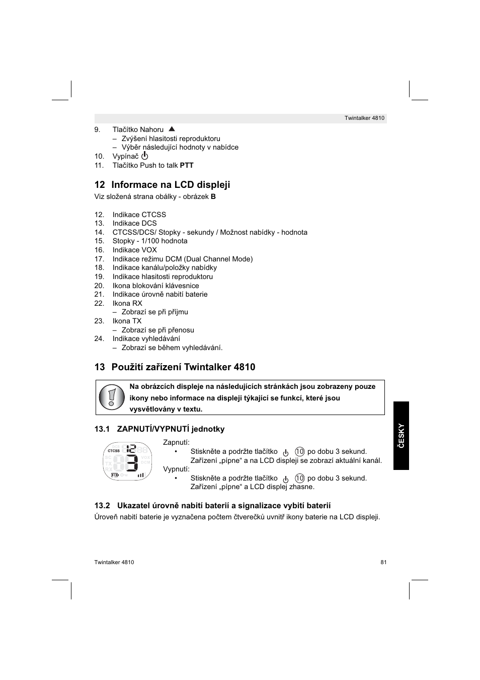 12 informace na lcd displeji | Silvercrest TWINTALKER 4810 User Manual | Page 81 / 148
