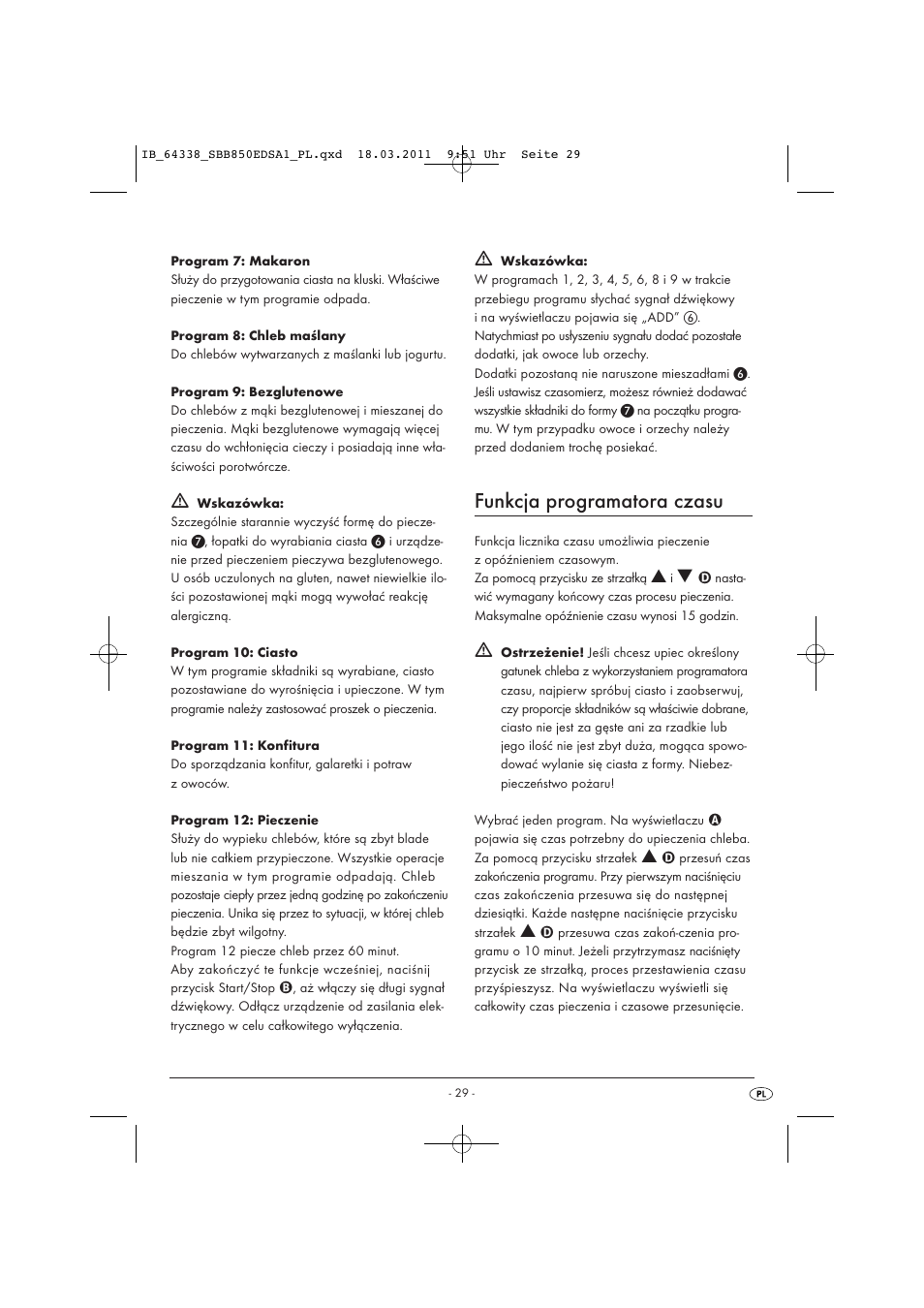 Funkcja programatora czasu | Silvercrest SBB 850 EDS A1 User Manual | Page 31 / 146