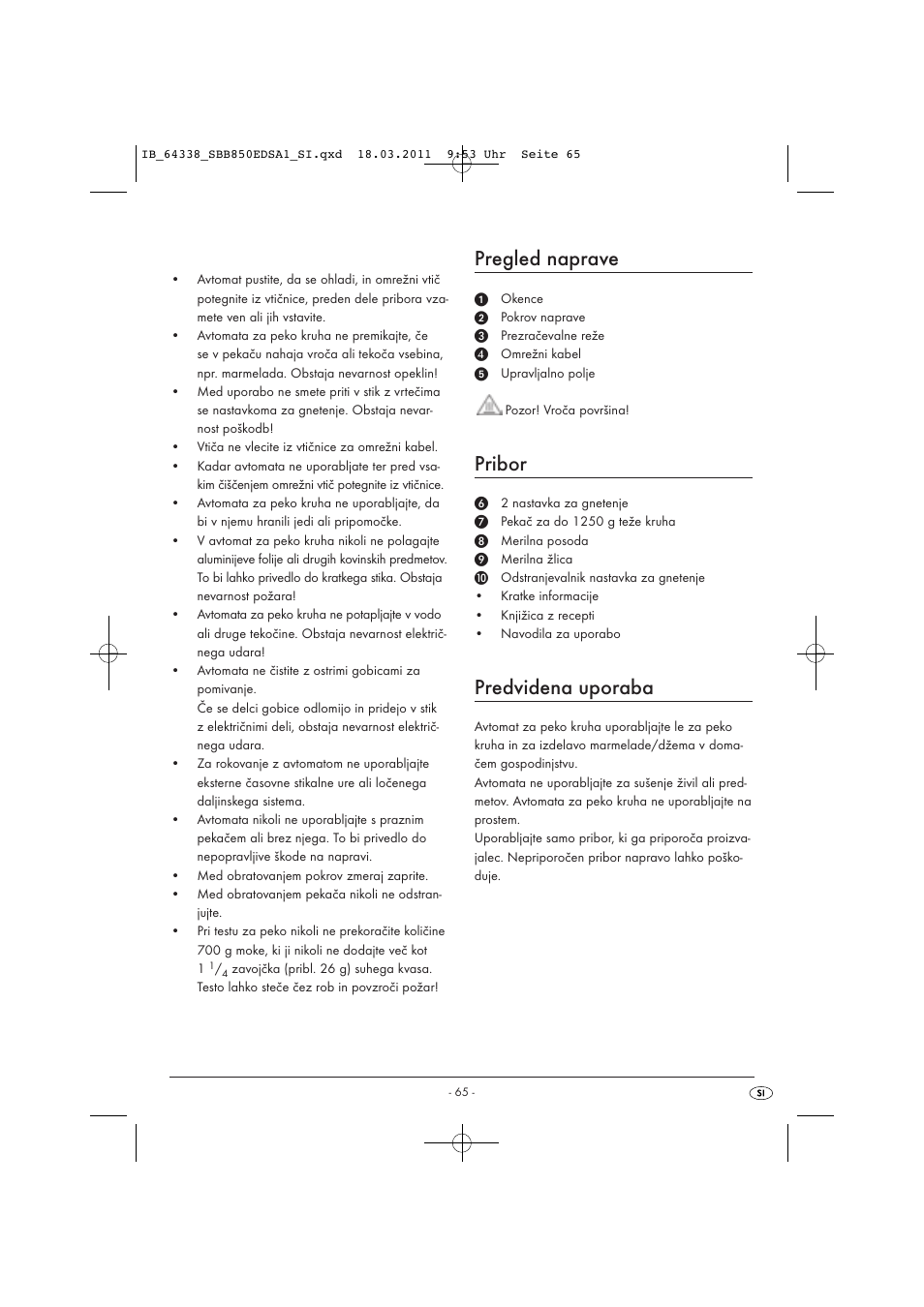 Pregled naprave, Pribor, Predvidena uporaba | Silvercrest SBB 850 EDS A1 User Manual | Page 67 / 146