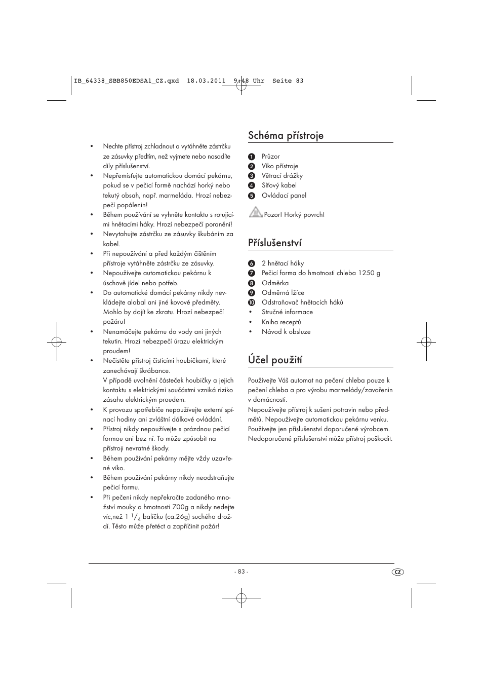 Schéma přístroje, Příslušenství, Účel použití | Silvercrest SBB 850 EDS A1 User Manual | Page 85 / 146