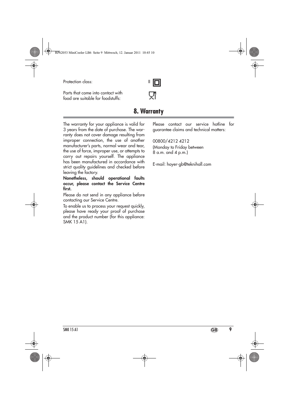 Warranty | Silvercrest SMK 15 A1 User Manual | Page 11 / 14