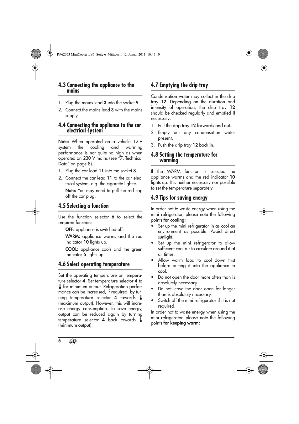 3 connecting the appliance to the mains, 5 selecting a function, 6 select operating temperature | 7 emptying the drip tray, 8 setting the temperature for warming, 9 tips for saving energy | Silvercrest SMK 15 A1 User Manual | Page 8 / 14