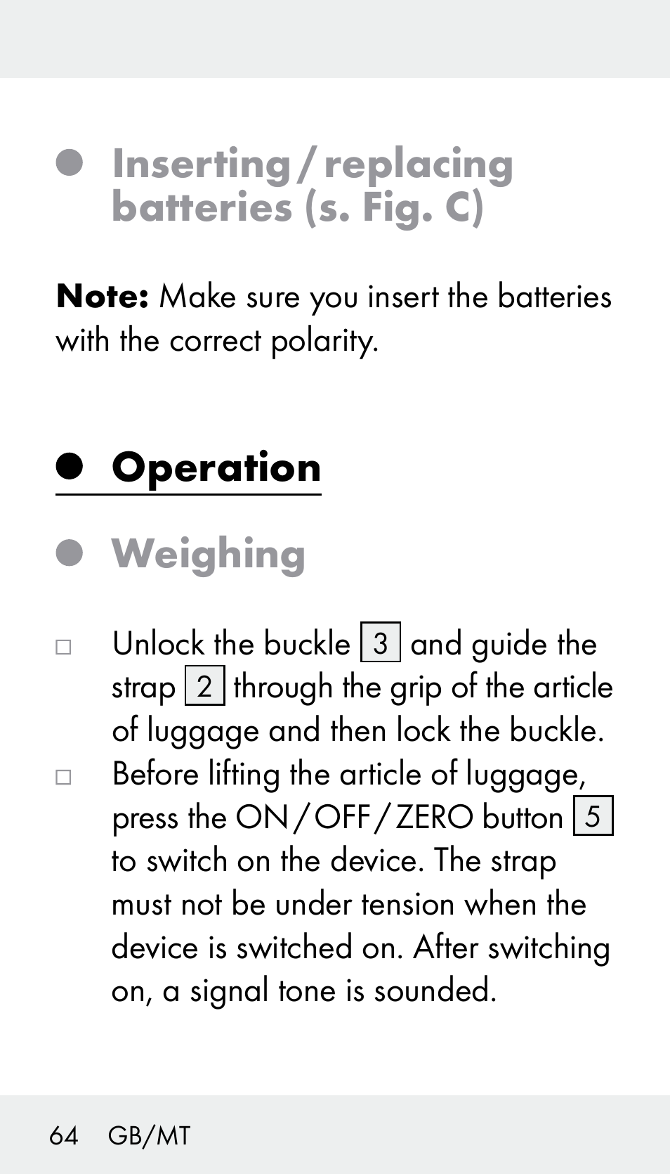 Inserting / replacing batteries (s. fig. c), Operation weighing | Silvercrest Z31894 User Manual | Page 64 / 90