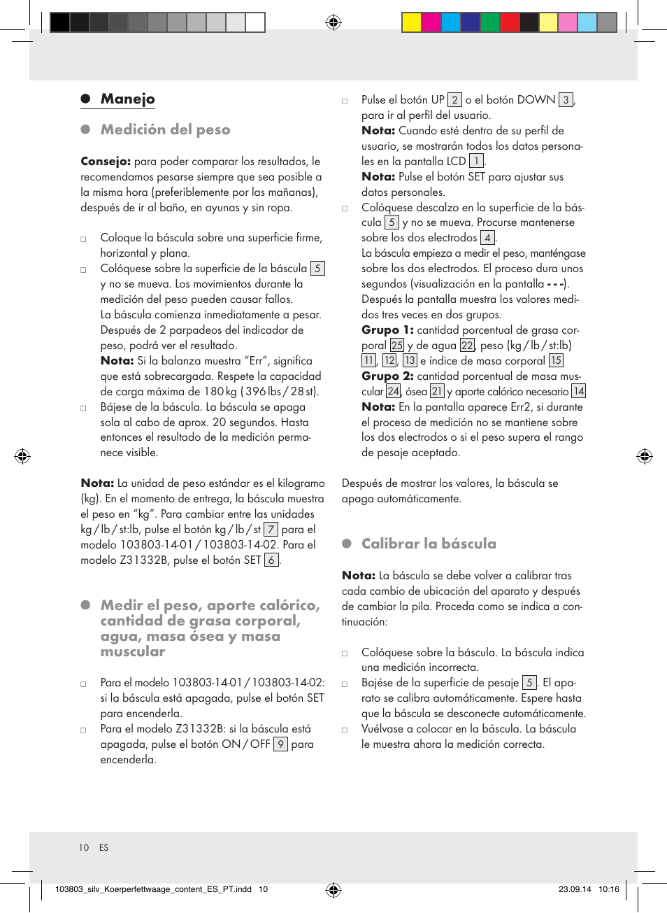 Manejo medición del peso, Calibrar la báscula | Silvercrest 103803-14-01/103803-14-02 User Manual | Page 10 / 43