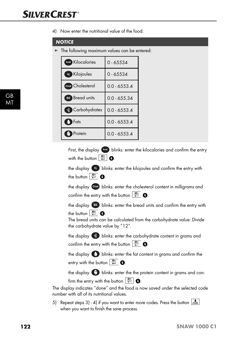 Gb mt | Silvercrest SNAW 1000 C1 User Manual | Page 125 / 183