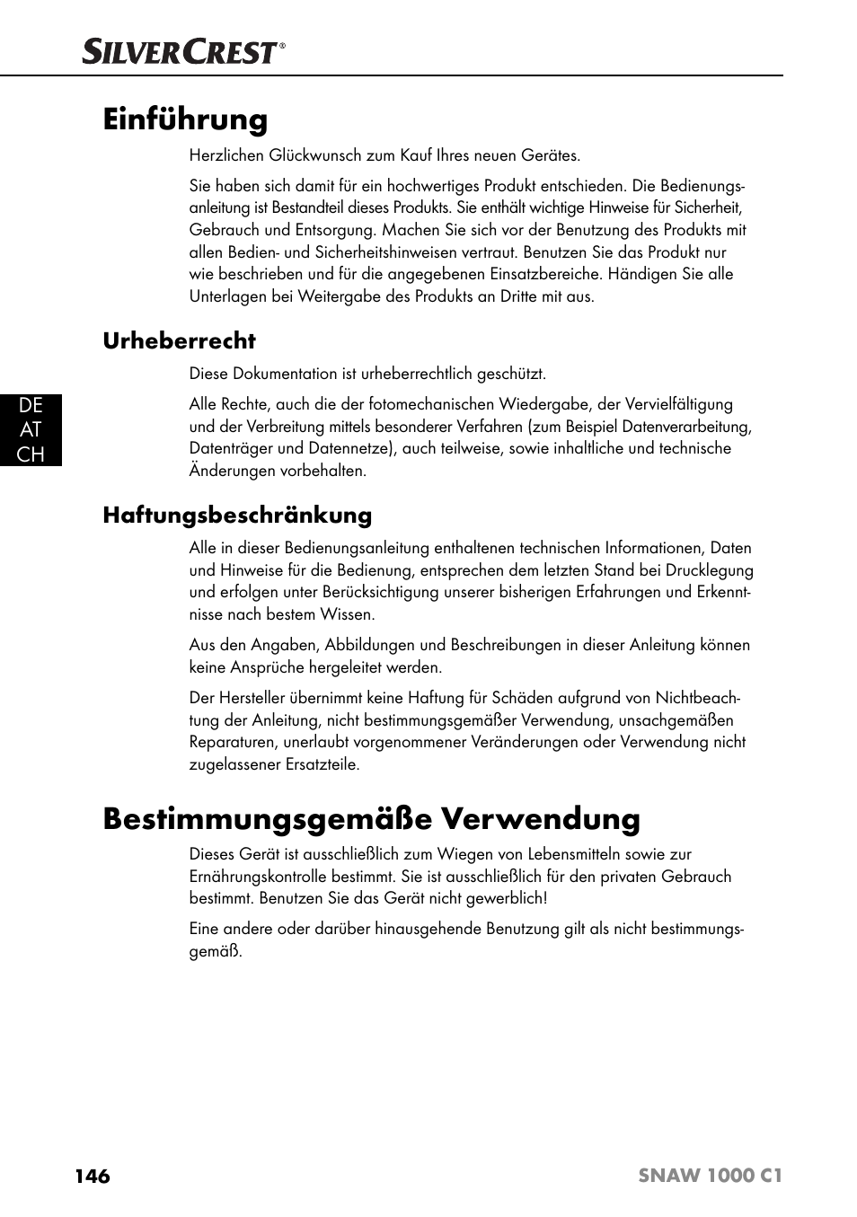 Einführung, Bestimmungsgemäße verwendung, Urheberrecht | Haftungsbeschränkung | Silvercrest SNAW 1000 C1 User Manual | Page 149 / 183