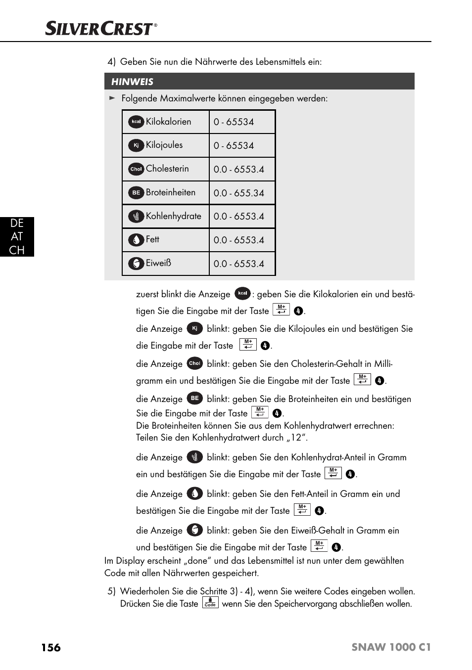 De at ch | Silvercrest SNAW 1000 C1 User Manual | Page 159 / 183