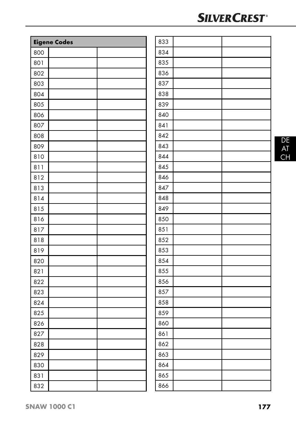 De at ch | Silvercrest SNAW 1000 C1 User Manual | Page 180 / 183