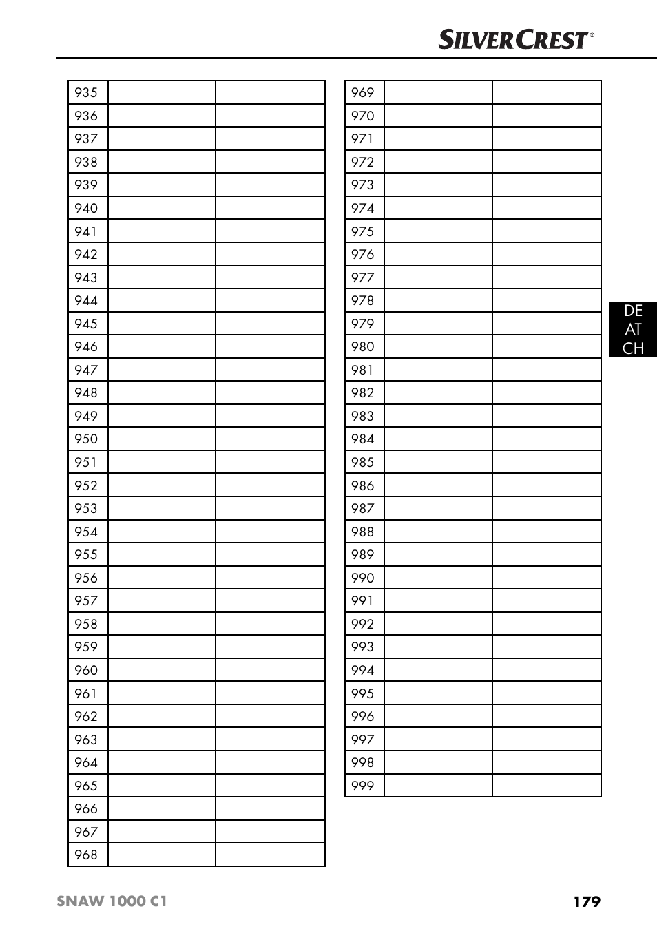 De at ch | Silvercrest SNAW 1000 C1 User Manual | Page 182 / 183