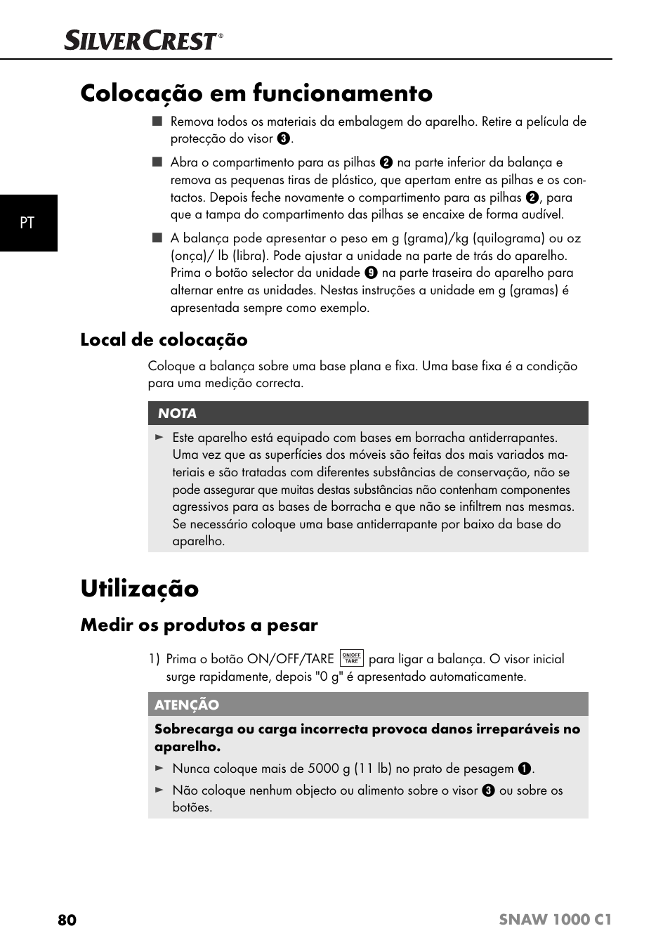 Colocação em funcionamento, Utilização, Local de colocação | Medir os produtos a pesar | Silvercrest SNAW 1000 C1 User Manual | Page 83 / 183