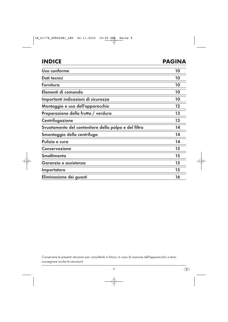 Indice pagina | Silvercrest SFE 450 B1 User Manual | Page 11 / 43