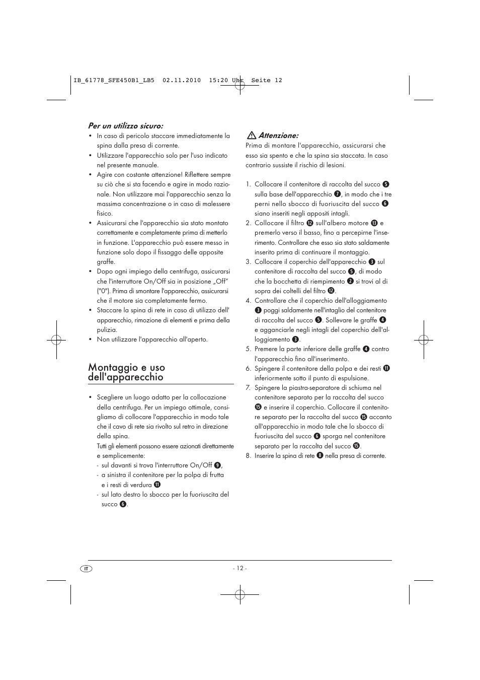 Montaggio e uso dell'apparecchio | Silvercrest SFE 450 B1 User Manual | Page 14 / 43
