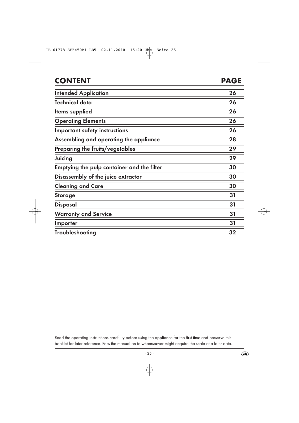 Content page | Silvercrest SFE 450 B1 User Manual | Page 27 / 43