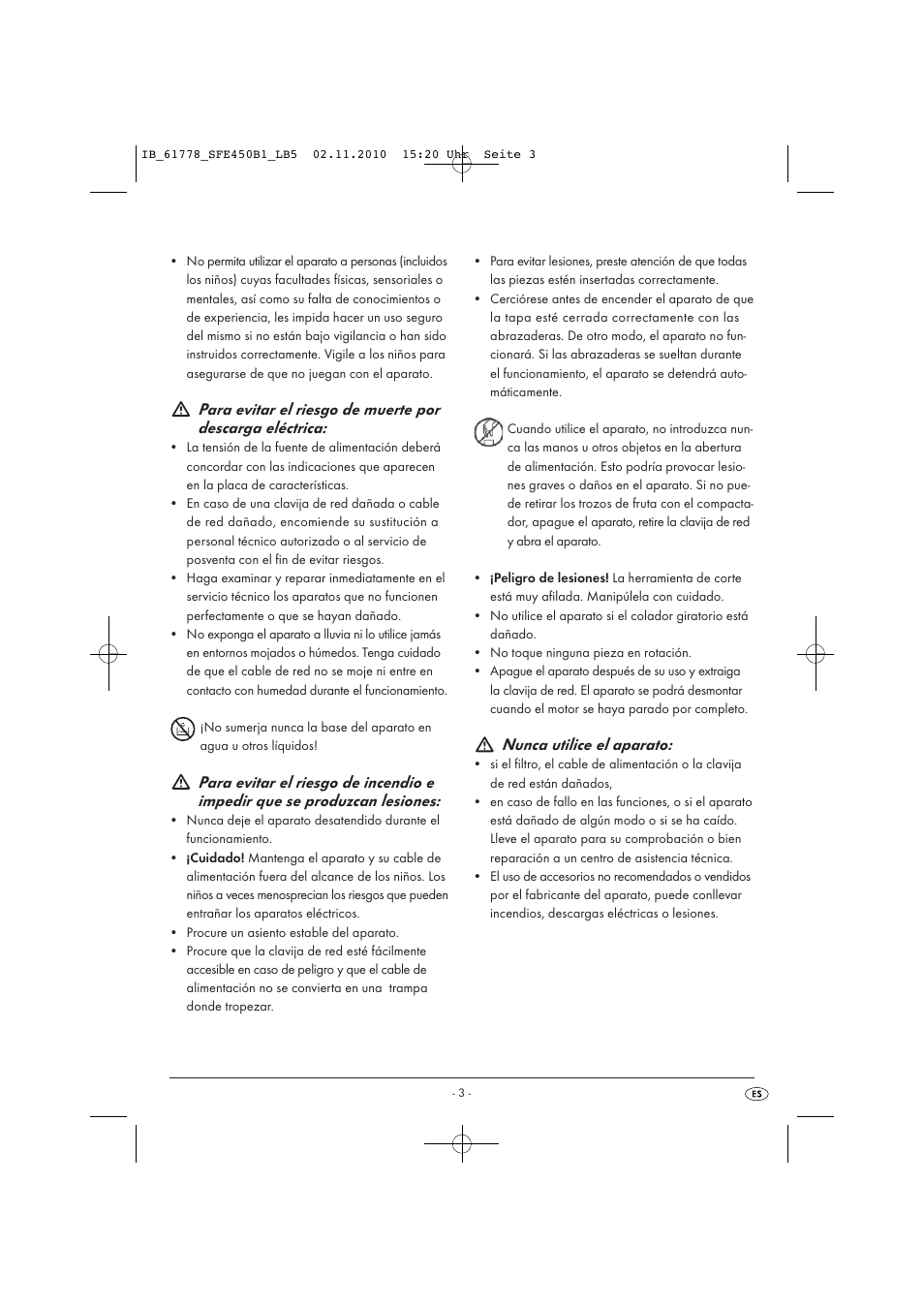 Nunca utilice el aparato | Silvercrest SFE 450 B1 User Manual | Page 5 / 43