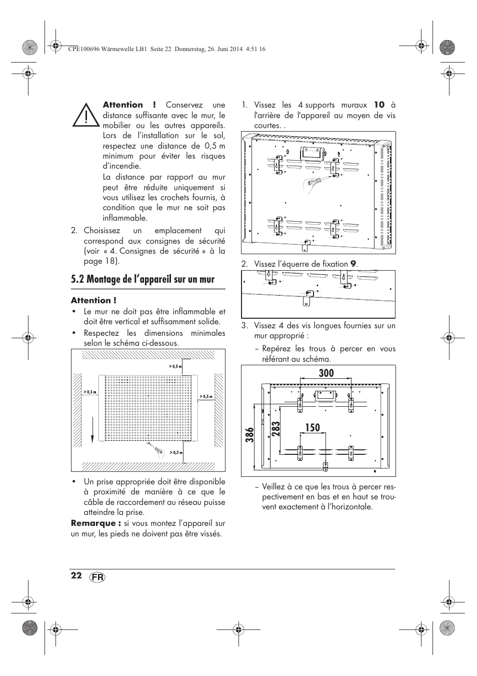 2 montage de l’appareil sur un mur | Silvercrest SWW 1500 B2 User Manual | Page 24 / 58
