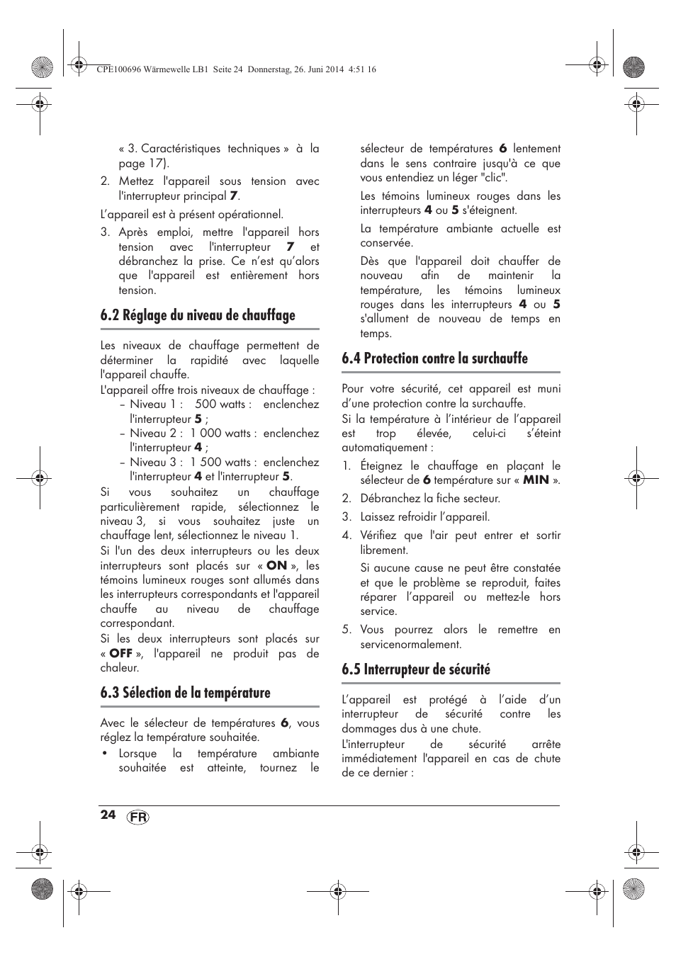 2 réglage du niveau de chauffage, 3 sélection de la température, 4 protection contre la surchauffe | 5 interrupteur de sécurité | Silvercrest SWW 1500 B2 User Manual | Page 26 / 58