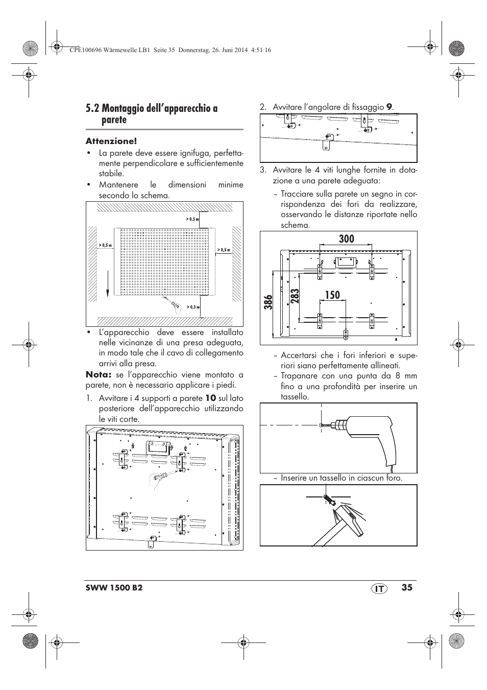 2 montaggio dell’apparecchio a parete | Silvercrest SWW 1500 B2 User Manual | Page 37 / 58