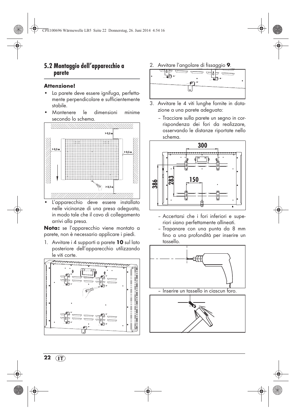 2 montaggio dell’apparecchio a parete | Silvercrest SWW 1500 B2 User Manual | Page 24 / 70