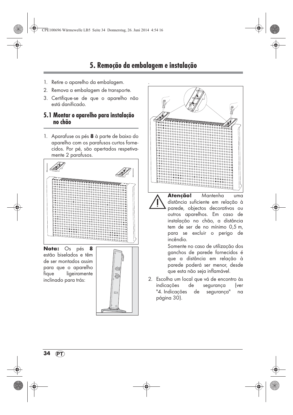 Remoção da embalagem e instalação, 1 montar o aparelho para instalação no chão | Silvercrest SWW 1500 B2 User Manual | Page 36 / 70