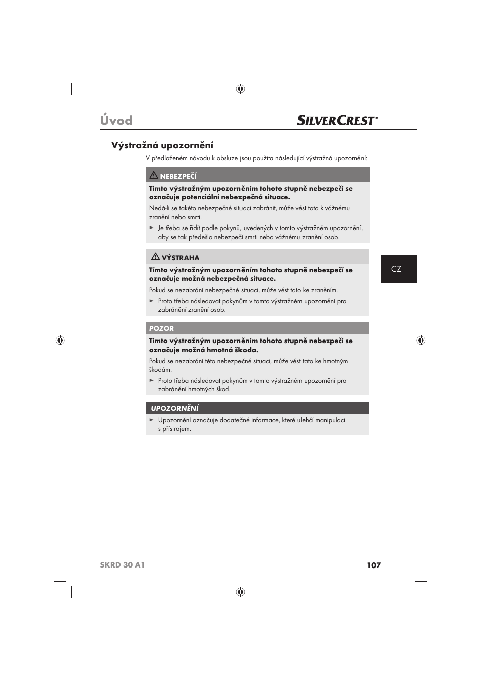 Úvod, Výstražná upozornění | Silvercrest SKRD 30 A1 User Manual | Page 109 / 158