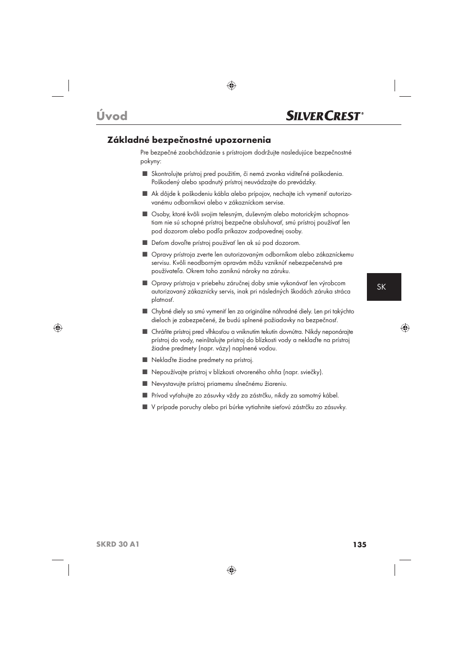 Úvod, Základné bezpečnostné upozornenia | Silvercrest SKRD 30 A1 User Manual | Page 137 / 158